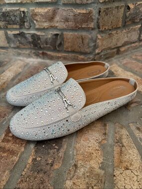 ATALINA Women's Crystal Embellished  Slip-On Loafers - Silver - Size 11